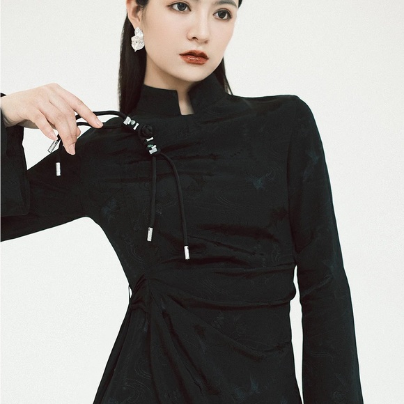 MUKZIN Linglong "Joyful Phoenix"  Chinese-Style Jacquard High-Slit  dress sz m - Picture 10 of 12